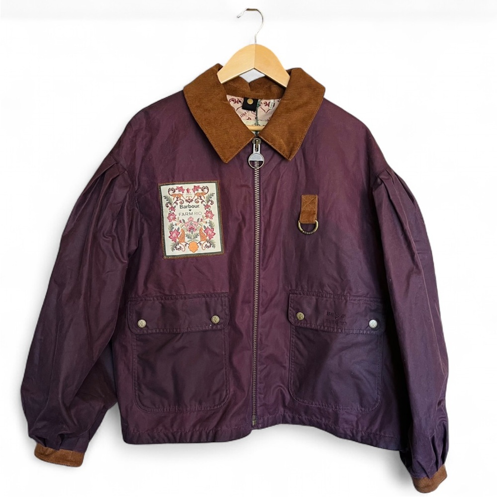 Barbour Farm Rio Thais Waxed Jacket Bow Details Cropped Oversized - Picture 4 of 12